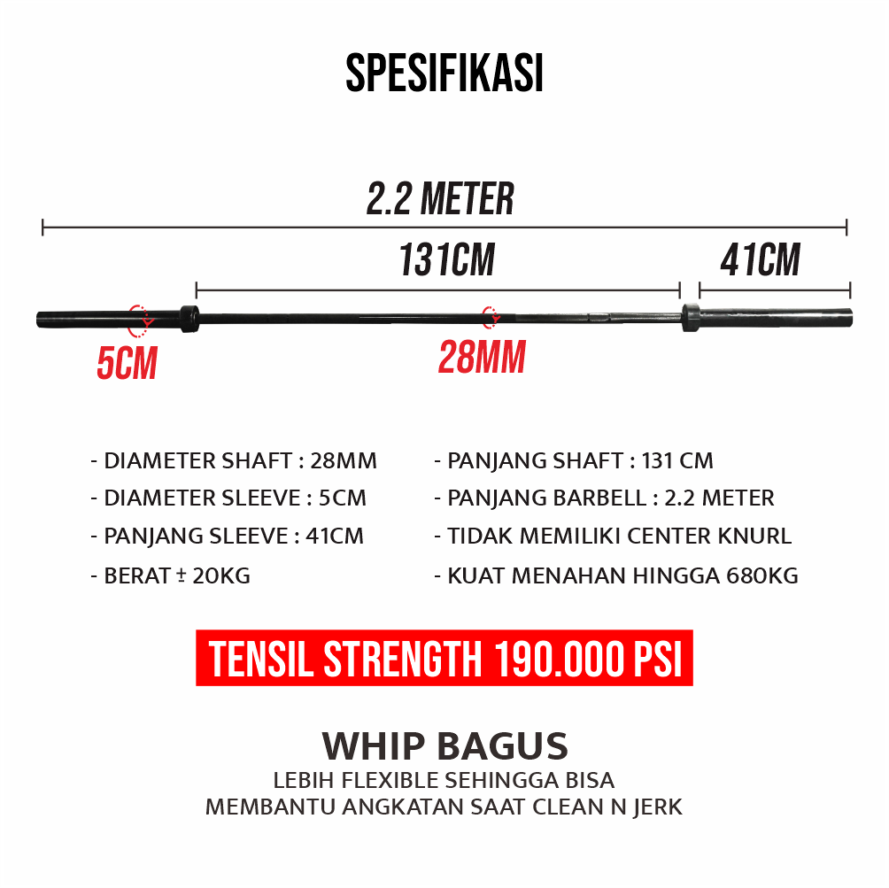 GENETIX FIT The OLY BAR Barbell 2.2m