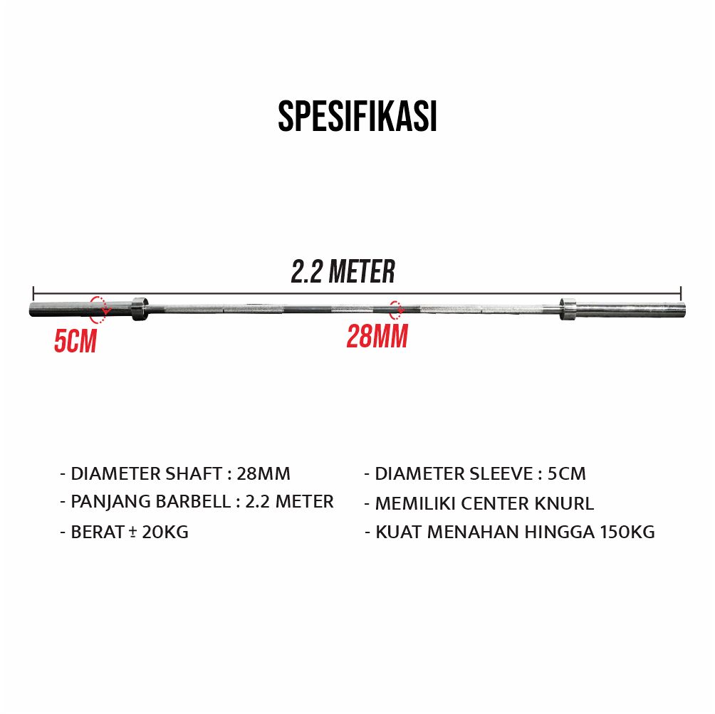 GENETIX FIT Original Barbell 2.2m