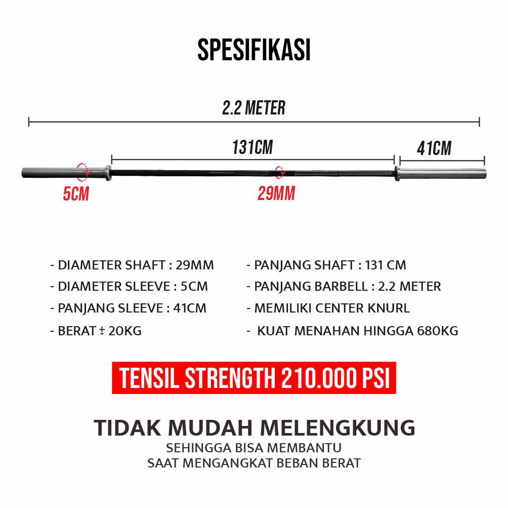 GENETIX FIT The POWER BAR Barbell 2.2m